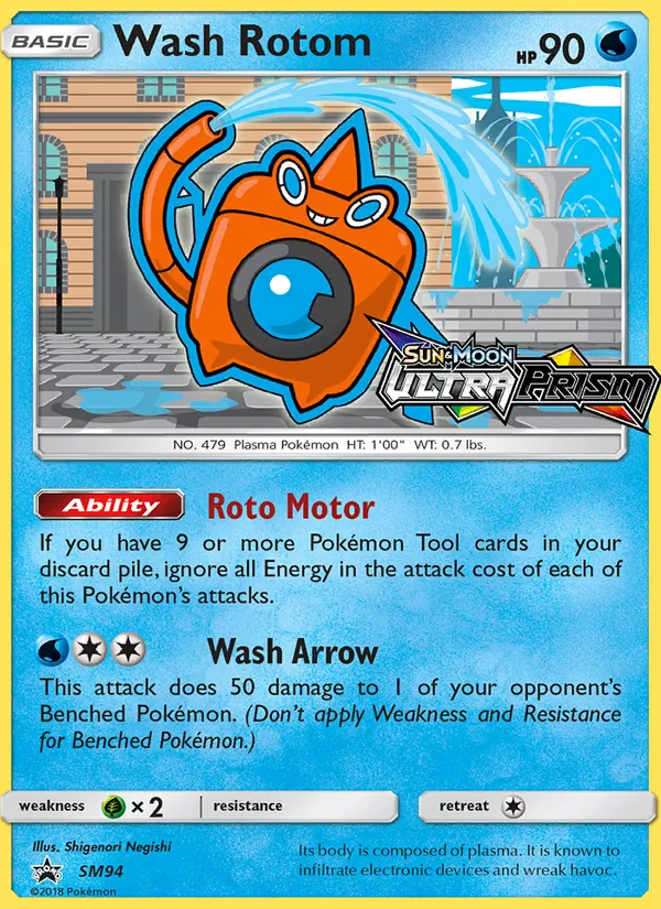 Carta Rotom Lavagem, número SM94/248 da coleção Sol e Lua Promos
