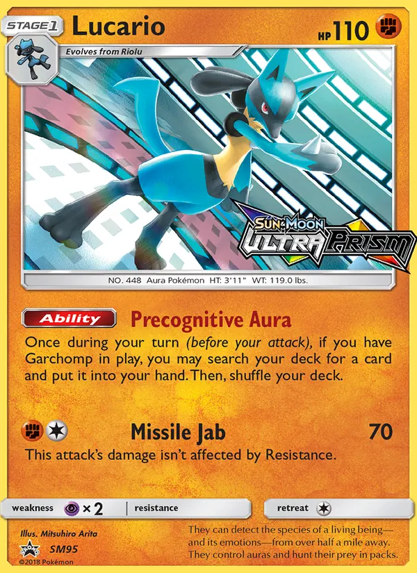 Carta Lucario, número SM95/248 da coleção Sol e Lua Promos