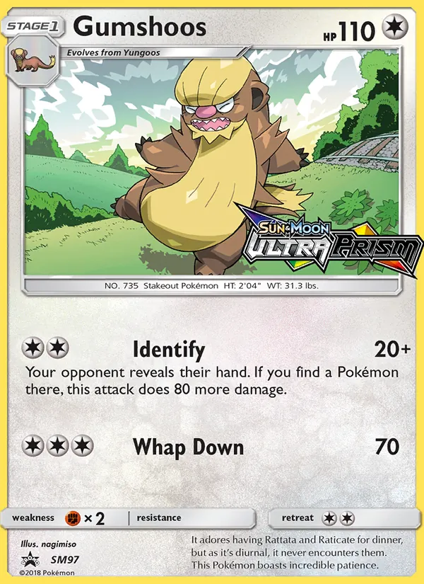 Carta Gumshoos, número SM97/248 da coleção Sol e Lua Promos