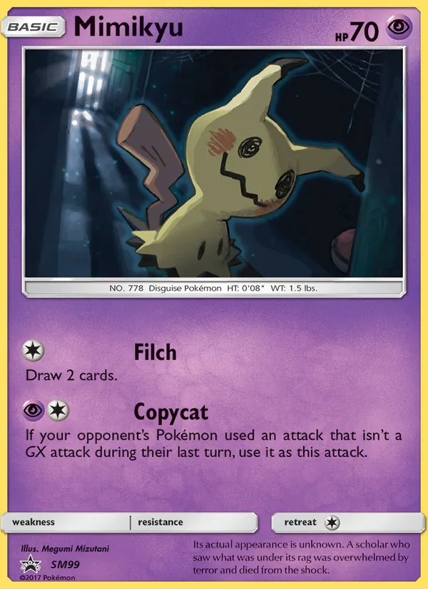 Carta Mimikyu, número SM99/248 da coleção Sol e Lua Promos