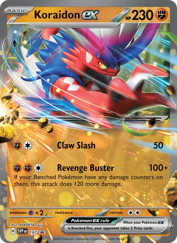 Carta Koraidon ex, número 197/225 da coleção SVP Black Star Promos