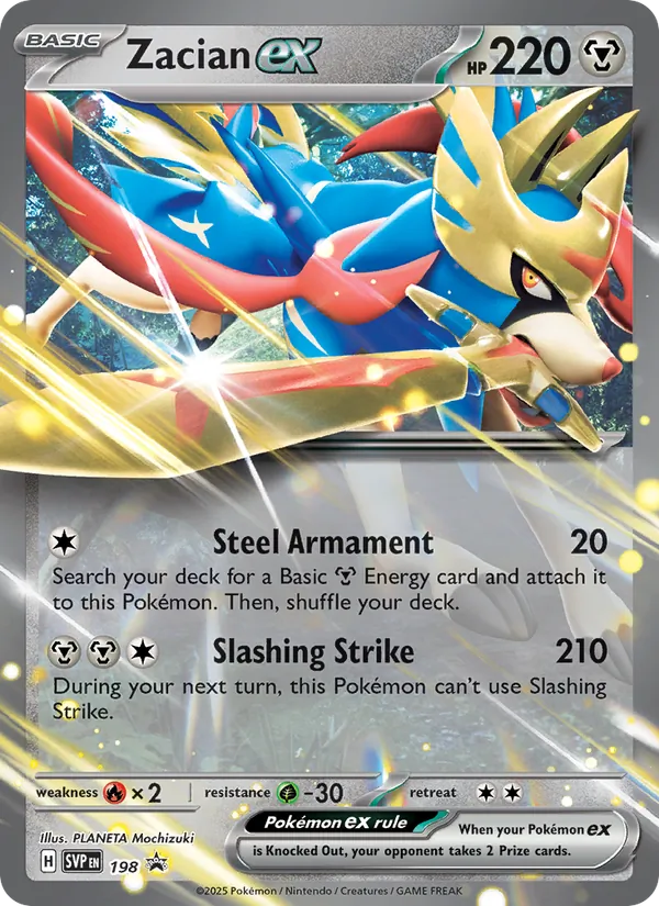 Carta Zacian ex, número 198/225 da coleção SVP Black Star Promos