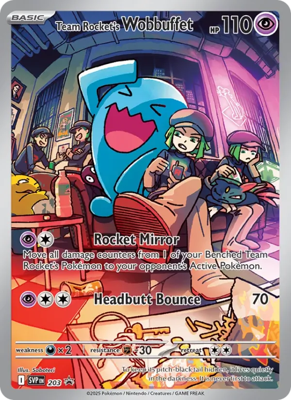 Carta Wobbuffet da Equipe Rocket, número 203/225 da coleção SVP Black Star Promos
