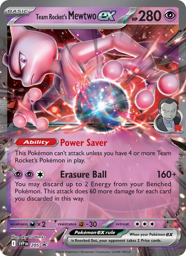 Carta Mewtwo ex da Equipe Rocket, número 205/225 da coleção SVP Black Star Promos