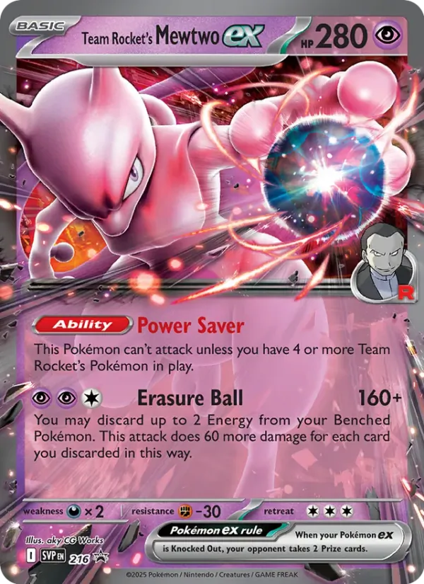 Carta Mewtwo ex da Equipe Rocket, número 216/225 da coleção SVP Black Star Promos
