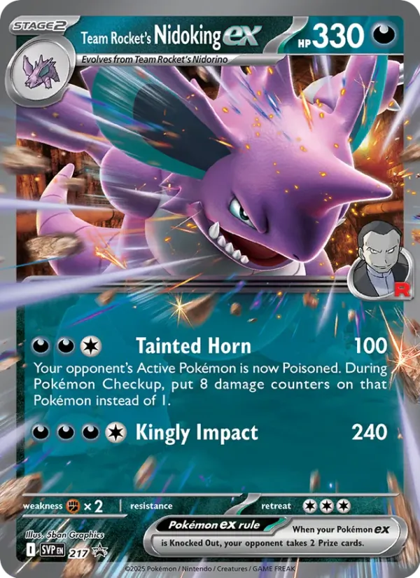 Carta Nidoking ex da Equipe Rocket, número 217/225 da coleção SVP Black Star Promos