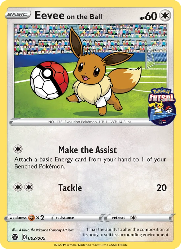 Carta Eevee on the Ball, número 2/5 da coleção Pokémon Futsal 2020