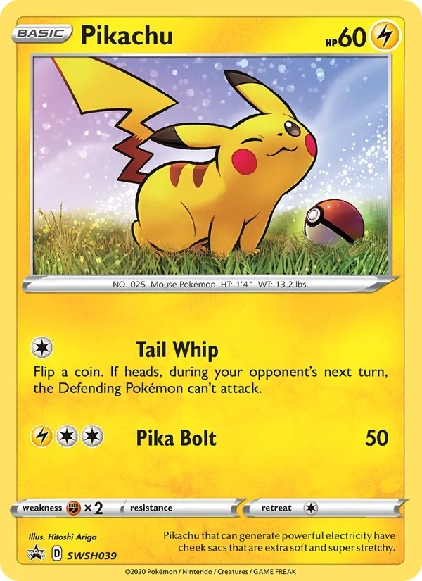 Carta Pikachu, número SWSH039/307 da coleção ESES Promos