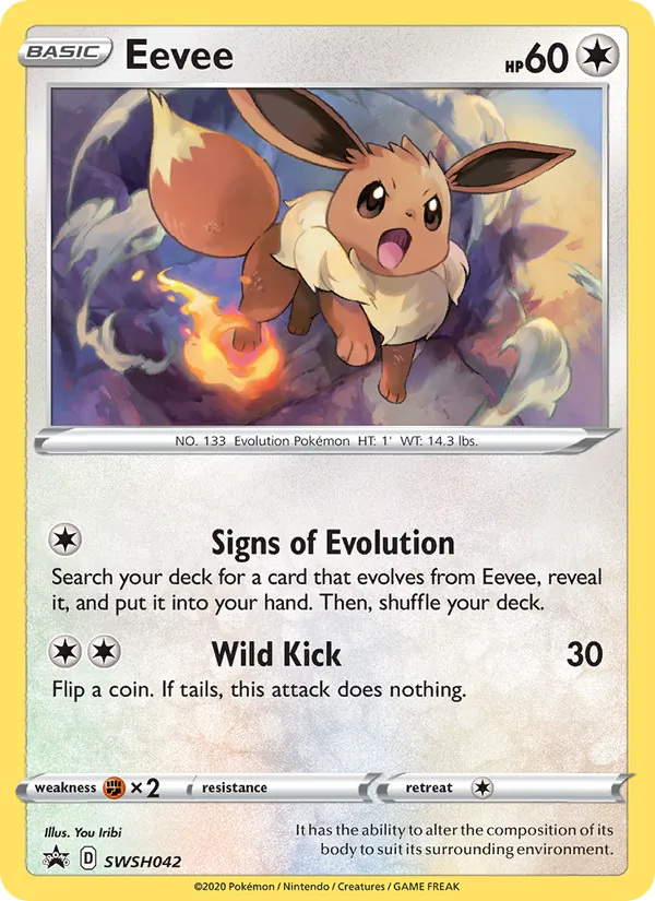 Carta Eevee, número SWSH042/307 da coleção ESES Promos