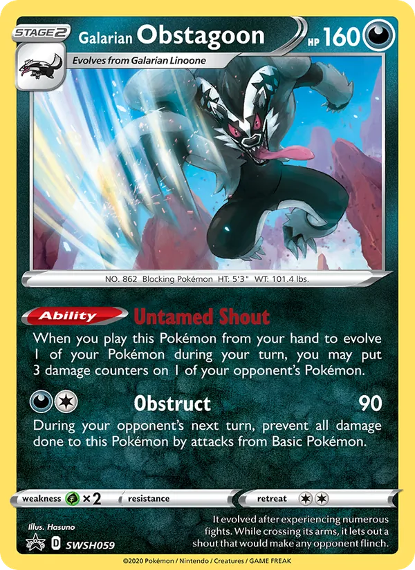 Carta Obstagoon de Galar, número SWSH059/307 da coleção ESES Promos