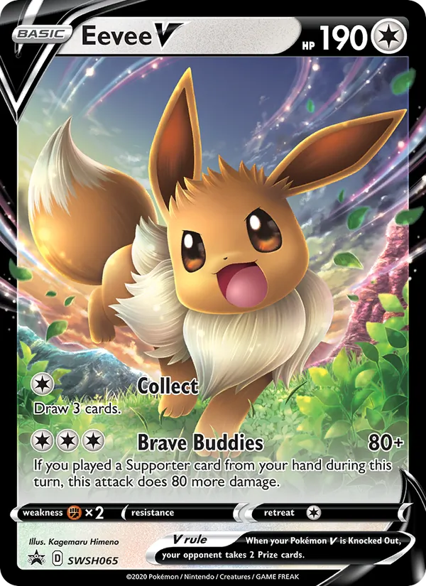 Carta Eevee V, número SWSH065/307 da coleção ESES Promos