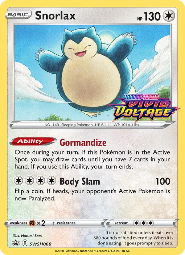 Carta Snorlax, número SWSH068/307 da coleção ESES Promos