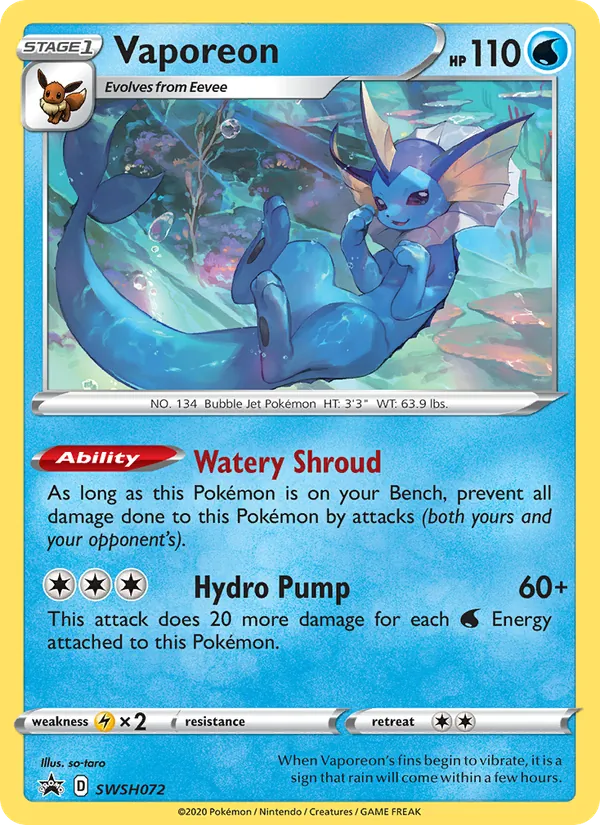 Carta Vaporeon, número SWSH072/307 da coleção ESES Promos