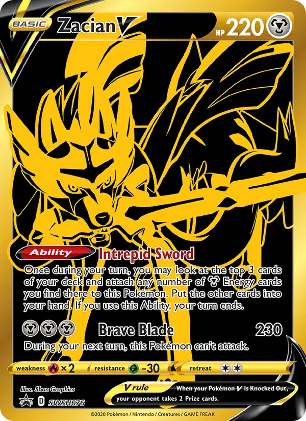 Carta Zacian V, número SWSH076/307 da coleção ESES Promos