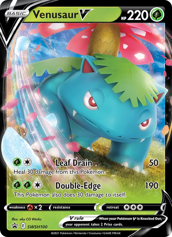 Carta Venusaur V, número SWSH100/307 da coleção ESES Promos