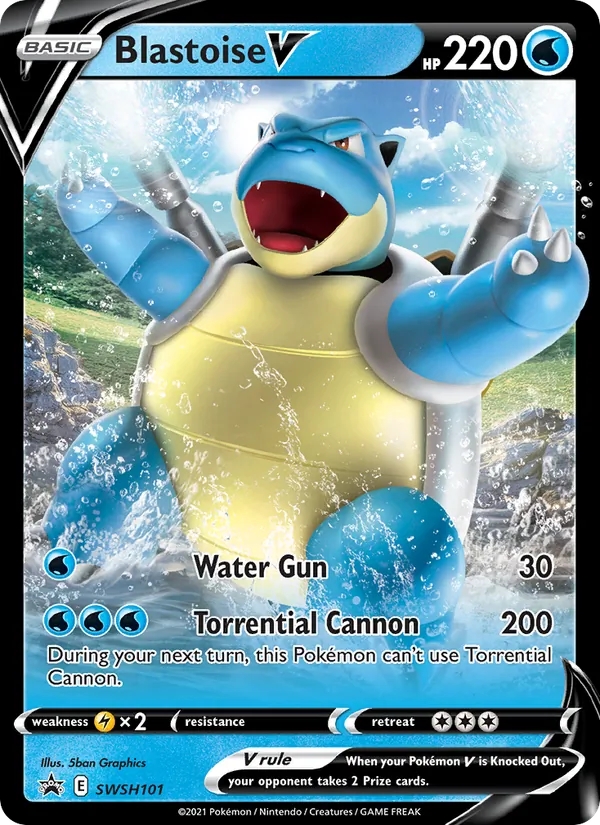 Carta Blastoise V, número SWSH101/307 da coleção ESES Promos