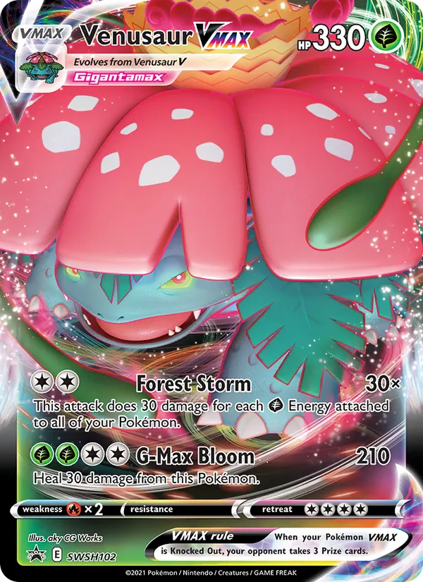 Carta Venusaur VMAX, número SWSH102/307 da coleção ESES Promos