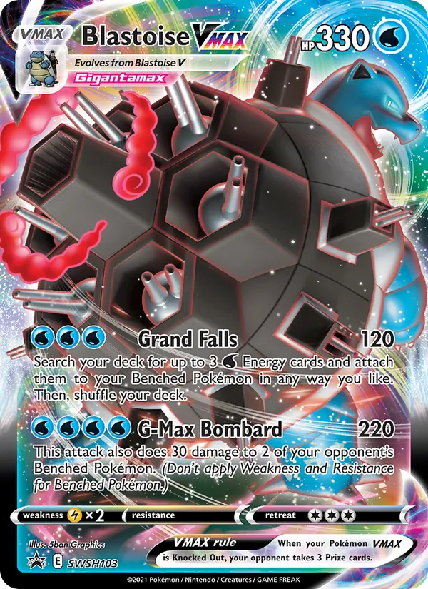 Carta Blastoise VMAX, número SWSH103/307 da coleção ESES Promos