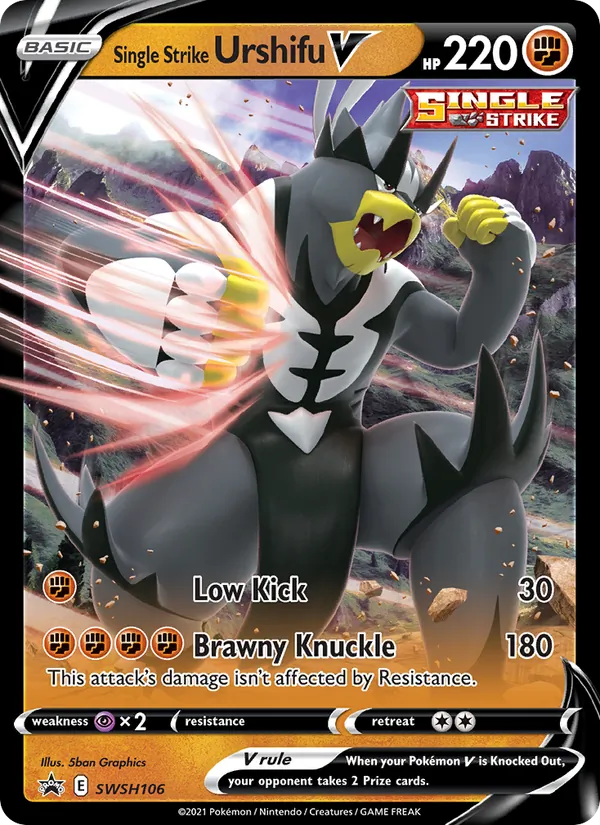 Carta Urshifu Golpe Decisivo V, número SWSH106/307 da coleção ESES Promos