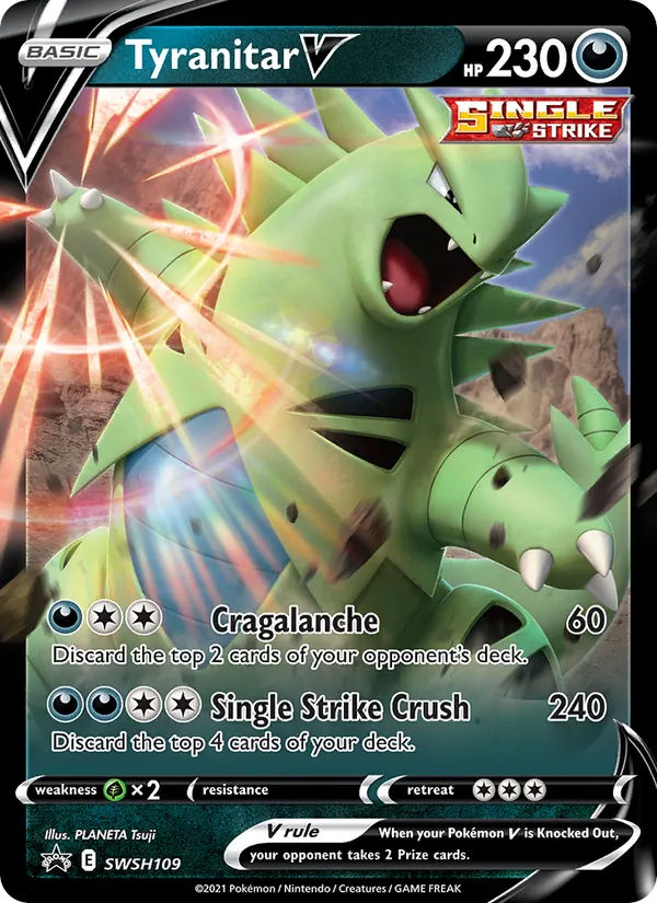Carta Tyranitar V, número SWSH109/307 da coleção ESES Promos