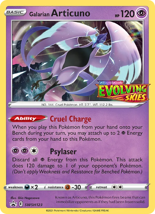 Carta Articuno de Galar, número SWSH123/307 da coleção ESES Promos