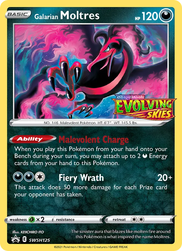 Carta Moltres de Galar, número SWSH125/307 da coleção ESES Promos