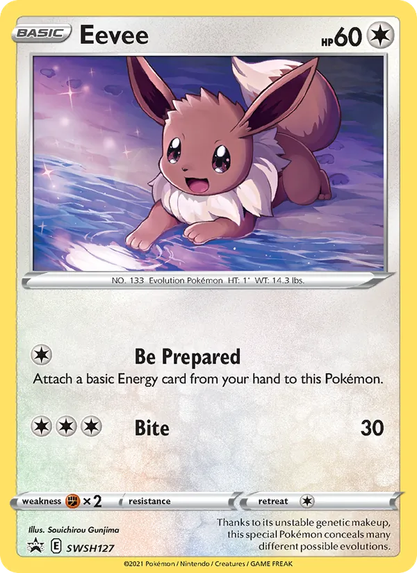 Carta Eevee, número SWSH127/307 da coleção ESES Promos
