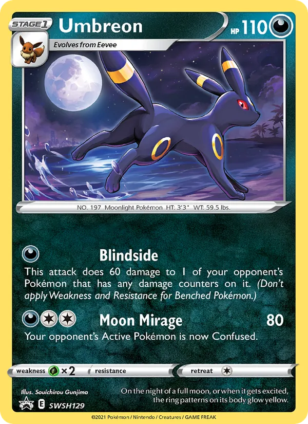 Carta Umbreon, número SWSH129/307 da coleção ESES Promos