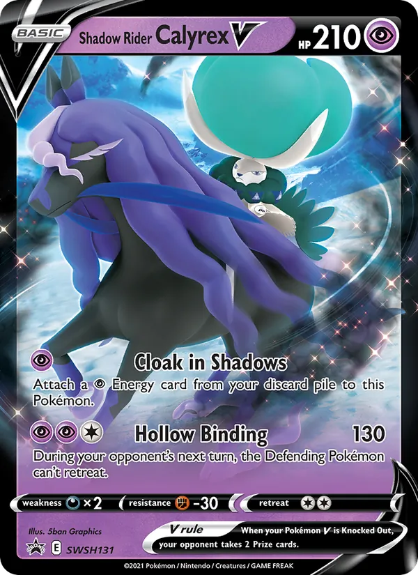 Carta Calyrex Cavaleiro Espectral V, número SWSH131/307 da coleção ESES Promos