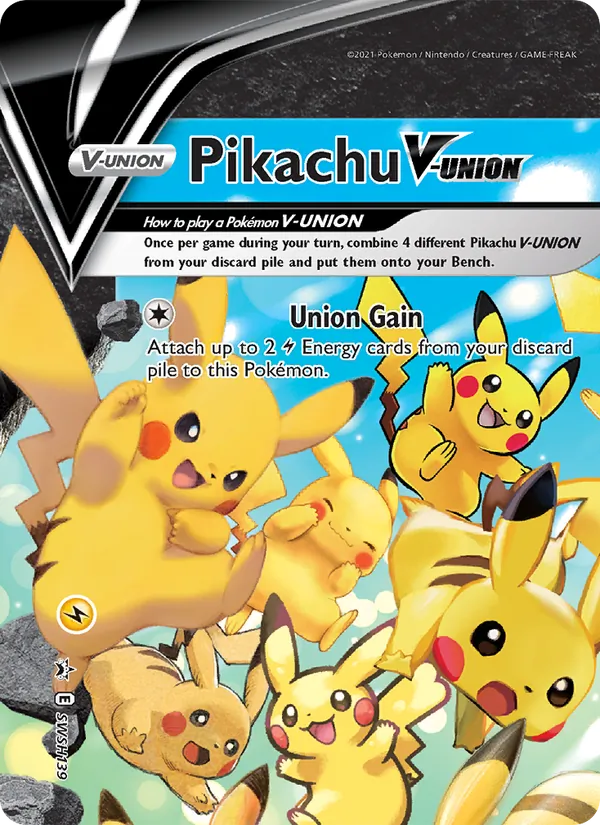 Carta Pikachu V-UNIÃO, número SWSH139/307 da coleção ESES Promos
