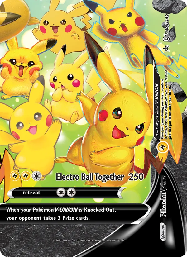 Carta Pikachu V-UNIÃO, número SWSH142/307 da coleção ESES Promos