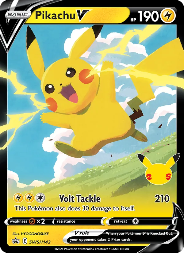 Carta Pikachu V, número SWSH143/307 da coleção ESES Promos