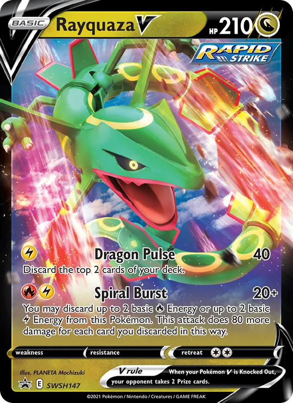 Carta Rayquaza V, número SWSH147/307 da coleção ESES Promos