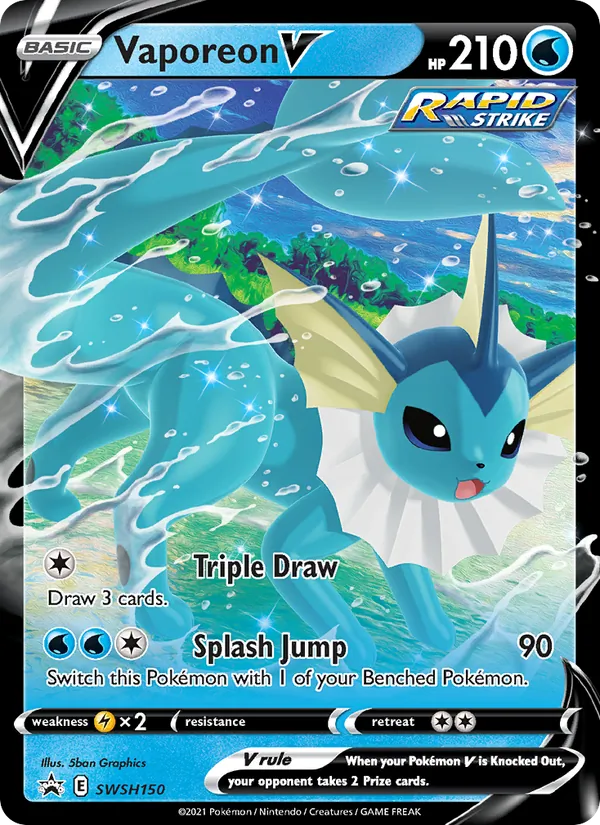 Carta Vaporeon V, número SWSH150/307 da coleção ESES Promos