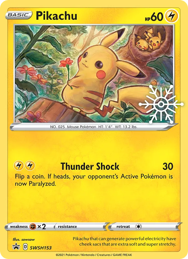 Carta Pikachu, número SWSH153/307 da coleção ESES Promos