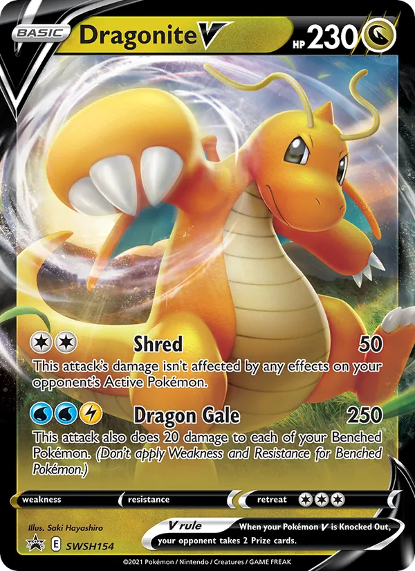 Carta Dragonite V, número SWSH154/307 da coleção ESES Promos