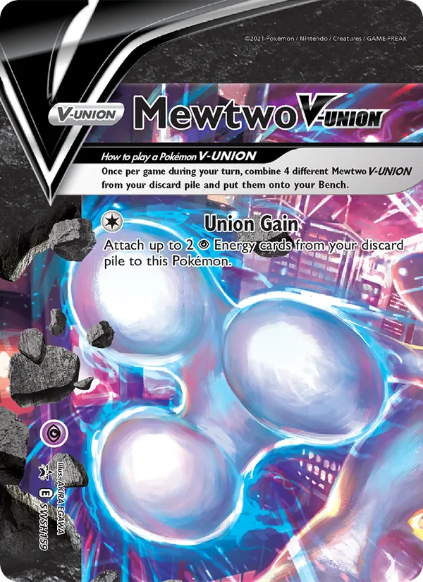 Carta Mewtwo V-UNIÃO, número SWSH159/307 da coleção ESES Promos