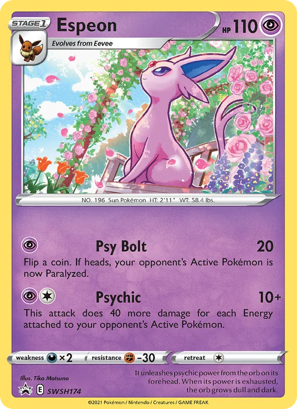 Carta Espeon, número SWSH174/307 da coleção ESES Promos