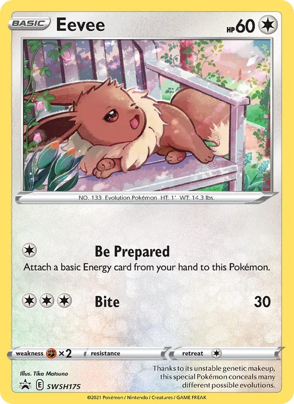 Carta Eevee, número SWSH175/307 da coleção ESES Promos
