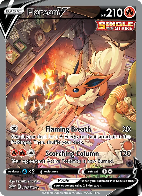 Carta Flareon V, número SWSH179/307 da coleção ESES Promos