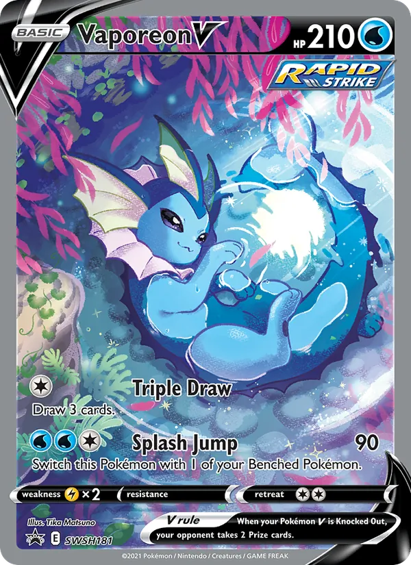 Carta Vaporeon V, número SWSH181/307 da coleção ESES Promos