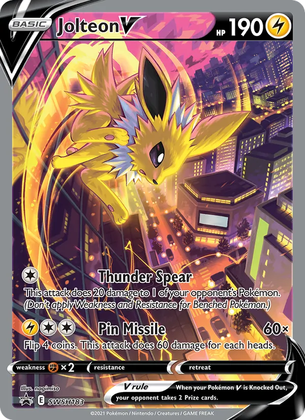 Carta Jolteon V, número SWSH183/307 da coleção ESES Promos