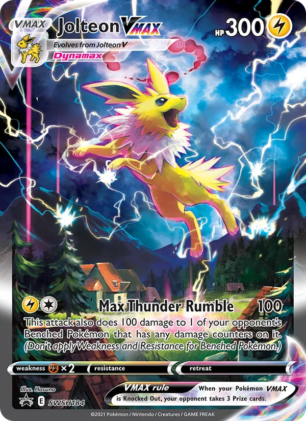 Carta Jolteon VMAX, número SWSH184/307 da coleção ESES Promos