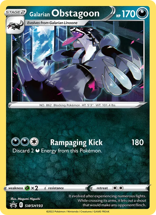 Carta Obstagoon de Galar, número SWSH193/307 da coleção ESES Promos