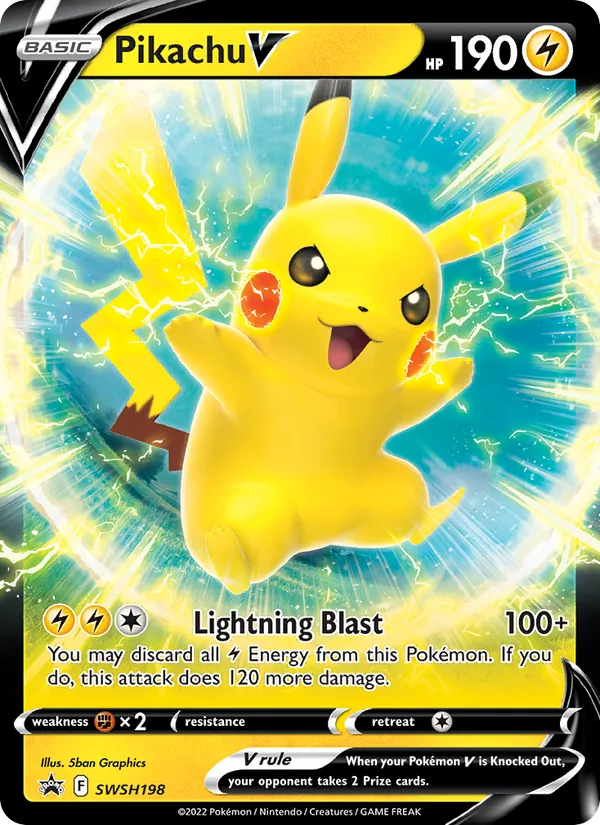 Carta Pikachu V, número SWSH198/307 da coleção ESES Promos