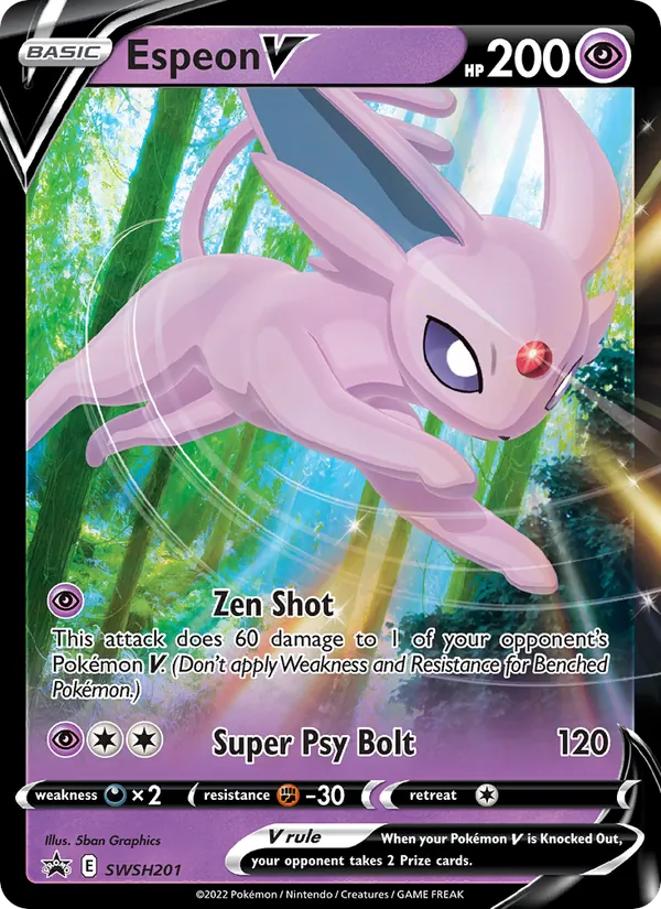 Carta Espeon V, número SWSH201/307 da coleção ESES Promos