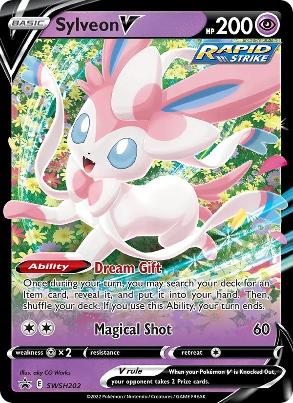 Carta Sylveon V, número SWSH202/307 da coleção ESES Promos