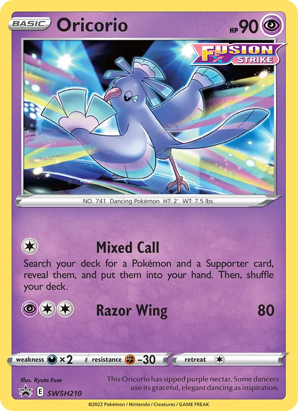 Carta Oricorio, número SWSH210/307 da coleção ESES Promos