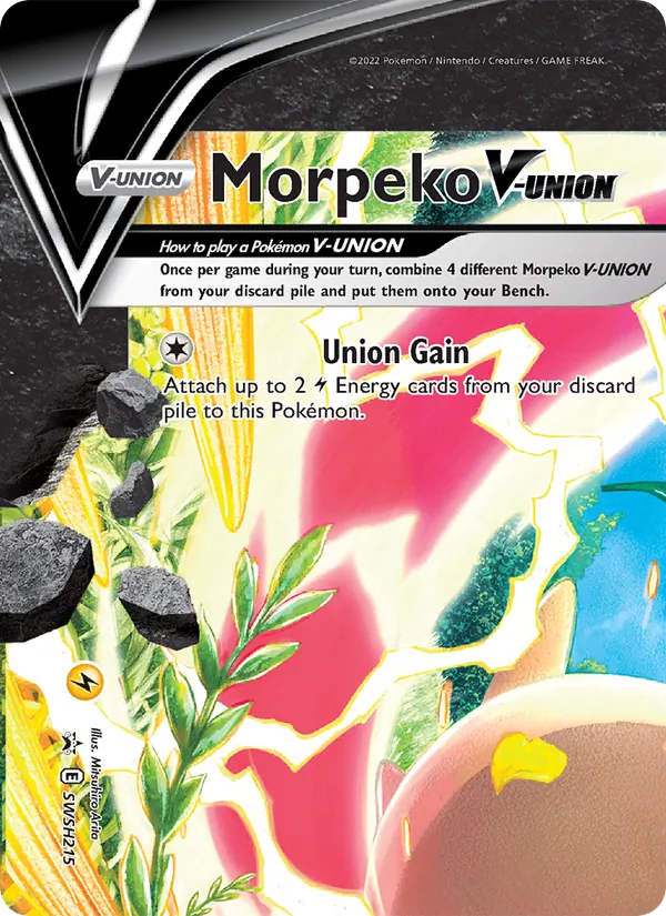 Carta Morpeko V-UNIÃO, número SWSH215/307 da coleção ESES Promos