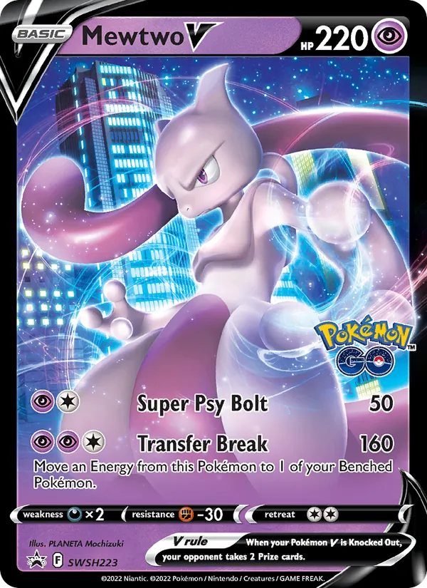 Carta Mewtwo V, número SWSH223/307 da coleção ESES Promos
